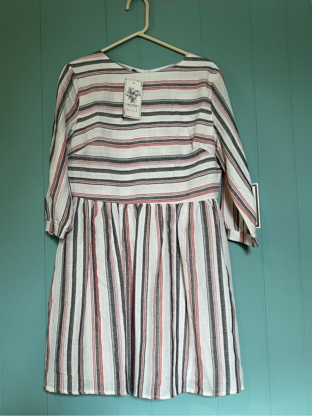 Striped Midi Dress in White, Black & Red